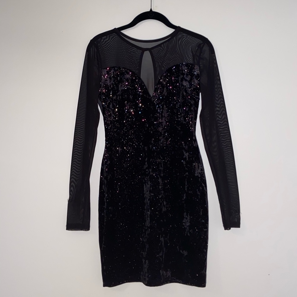 Windsor Black Glitter Long Sleeve Mini Dress